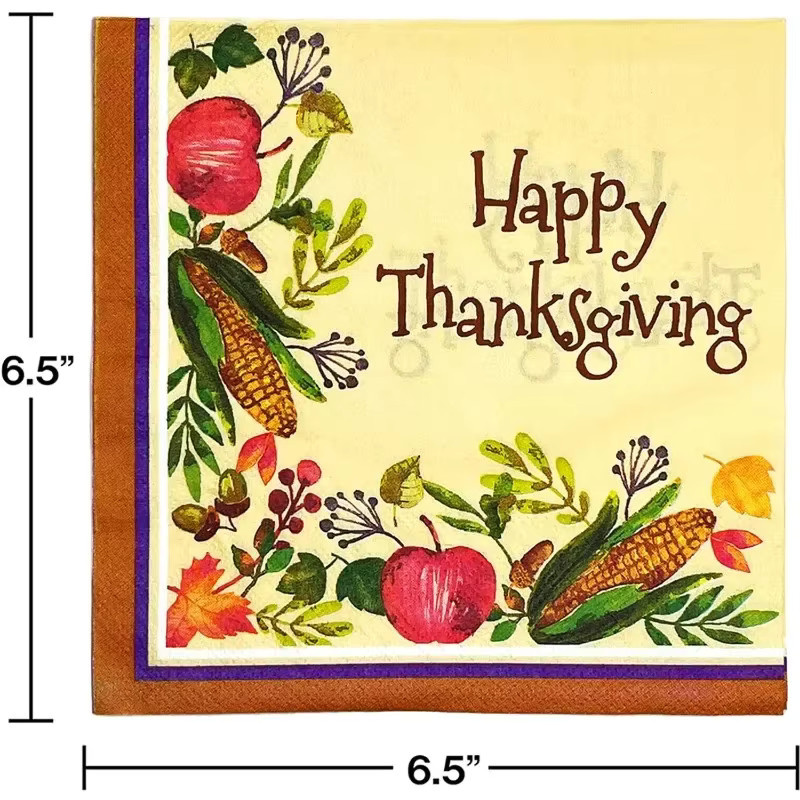 GUANYAO Thanksgiving Servietten mit Mais und Ahornblatt Motiv, 20 Stück, Gelb und Braun, Breite: 33 cm - Bild 4
