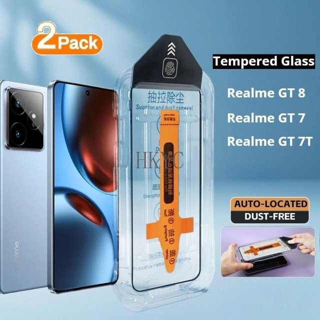 2er-Pack Gehärtetes Glas Screen Protector für Realme GT 8, GT 7 Pro und GT 7T, Transparent, Staubfreie Installation, High Definition - Bild 1