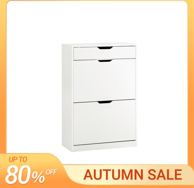 SoBuy FSR180-W Schuhschrank in Weiß mit 4 Klappen und 8 Ablageflächen, B/H/T: 90 x 60 x 30 cm - Bild 1