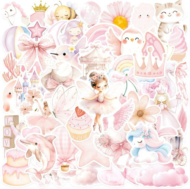GOGOTU Rosa Aquarell-Prinzessinnen Graffiti-Aufkleber, 50-teiliges Set - Bild 1