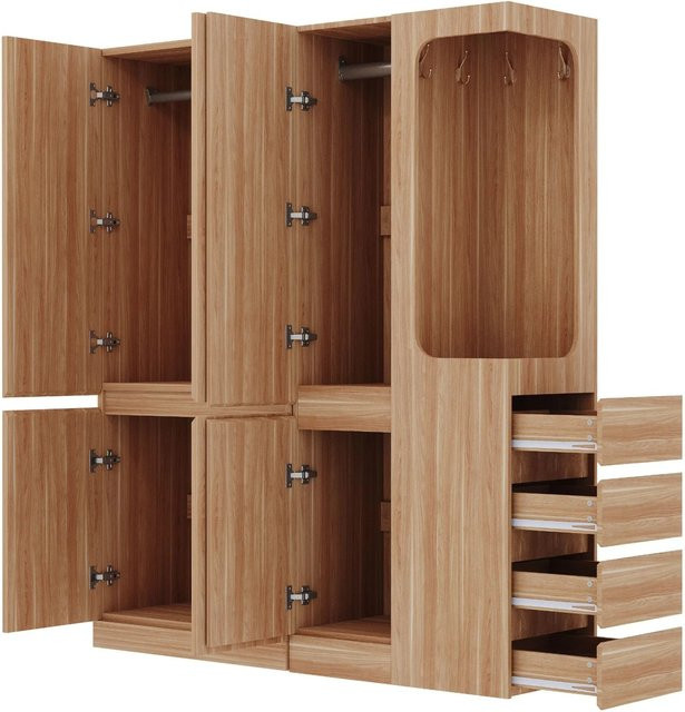 Merax Kleiderschrank modern in Holzoptik mit integrierten Schubladen und Kleiderstange, B/T/H: 140 x 40 x 170 cm - Bild 1