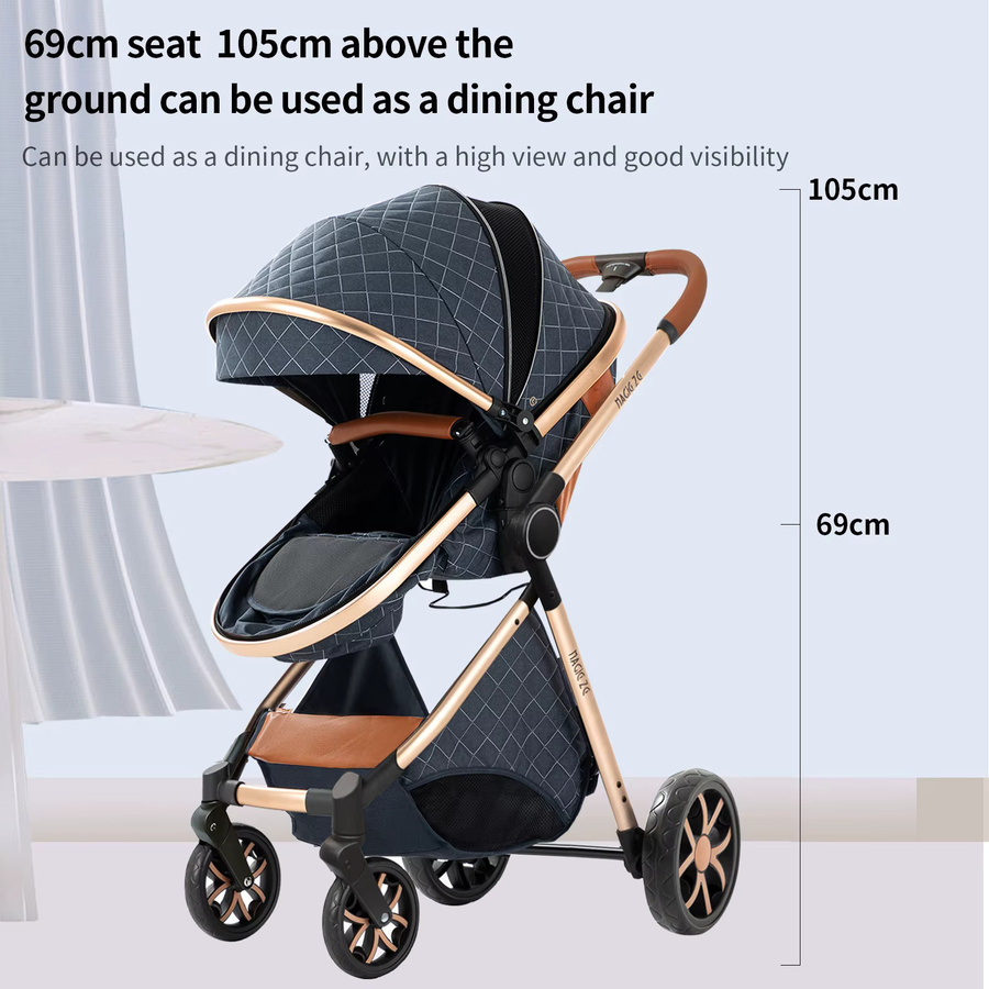 Magic ZC 3-in-1 Luxus-Kinderwagen-Kombination mit Wiege, Autositz und Schlafkorb, Schwarz, faltbar und bidirektional mit Schiebesystem - Bild 4