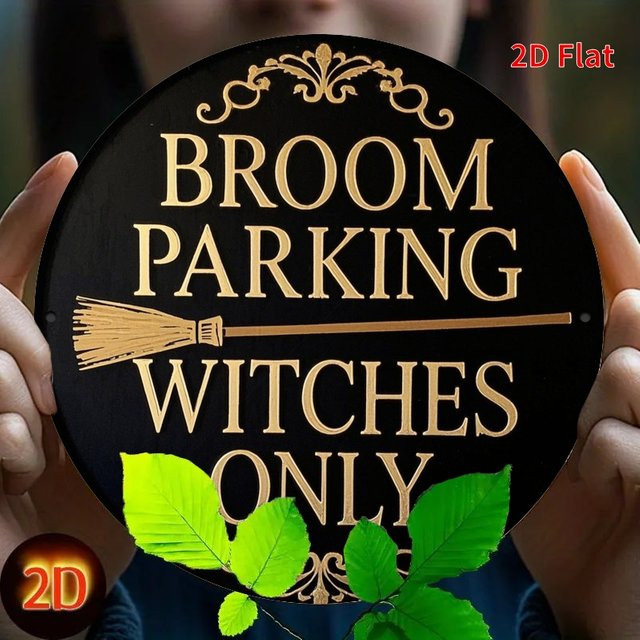 Rundes Eisenschild Potdemiel mit Halloween-Motiv Nur Badezimmerparken, nur Hexen, Durchmesser: 20,32 cm, Schwarz - Bild 1