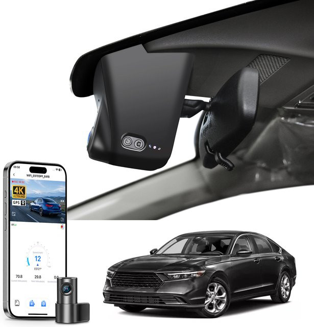 Mangoal 4K UHD Dashcam für Honda Accord & Hybrid 11. Generation (2023-2026) mit WiFi, App-Steuerung und GPS in Schwarz - Bild 1
