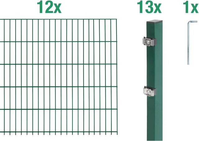 Metallzaun Doppelstabmatte Grund-Set aus Stahl, grün beschichtet, für die Bodenmontage, Breite: 12 m, Höhe: 0,8 m, Tiefe: 2 m - Bild 1
