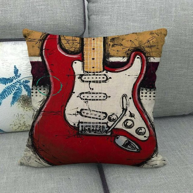 JMG Clothing Kissenbezug mit Vintage Musikinstrument Aquarell Gitarre Digitaldruck, Farbe: Rot, B/T: 50 x 50 cm - Bild 1