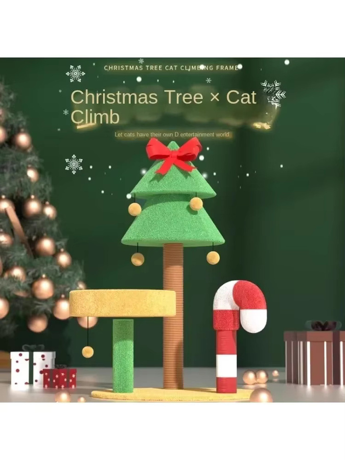 DUTRIEUX Weihnachtsbaum-Klettergerüst für Katzen in Grün mit integriertem Sisal und Katzennest - Bild 3
