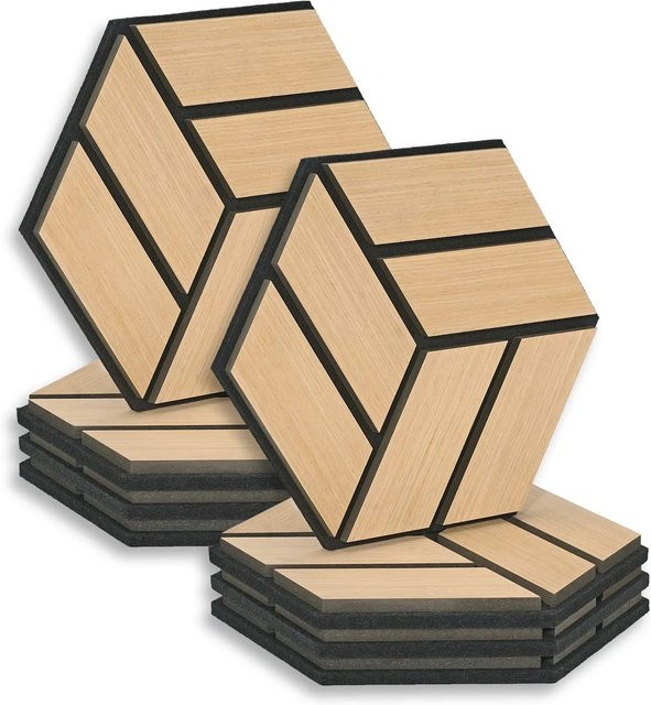 Homestyle4u Akustikpaneele Hexagon aus Holz in Beige, 8 Stück, Breite: 30 cm, Höhe: 26 cm - Bild 1