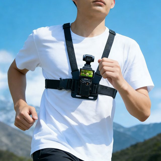 Gimbal Brustgurt in Schwarz als elastischer Gürteladapter für DJI Osmo Pocket 1, 2, 3 sowie GoPro und Insta360 Action Kameras - Bild 1