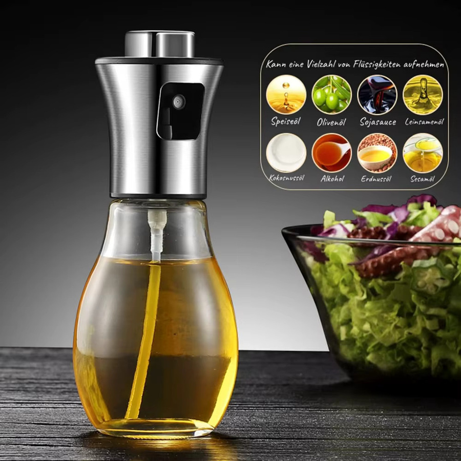 FSMHOME Multifunktions Öl Spray Flasche aus Glas für Kochen, Grillen und Heißluftfritteusen, Höhe: 16,5 cm, Durchmesser: 6,5 cm - Bild 3