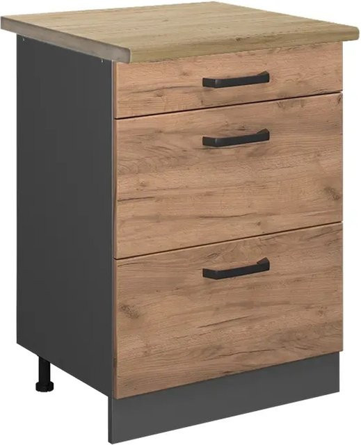 Vicco Küchenunterschrank R-Line Goldkraft Eiche und Anthrazit mit Schubladen B: 60 cm, H: 81,6 cm, T: 60 cm - Bild 1