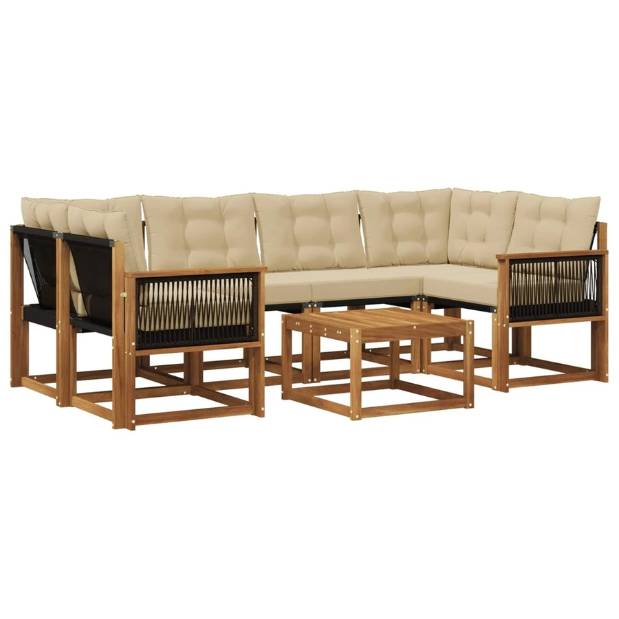 vidaXL Outdoor-Sofagarnitur L-Form aus Akazienholz mit 7 Kissen in Natur und Beige - Bild 2