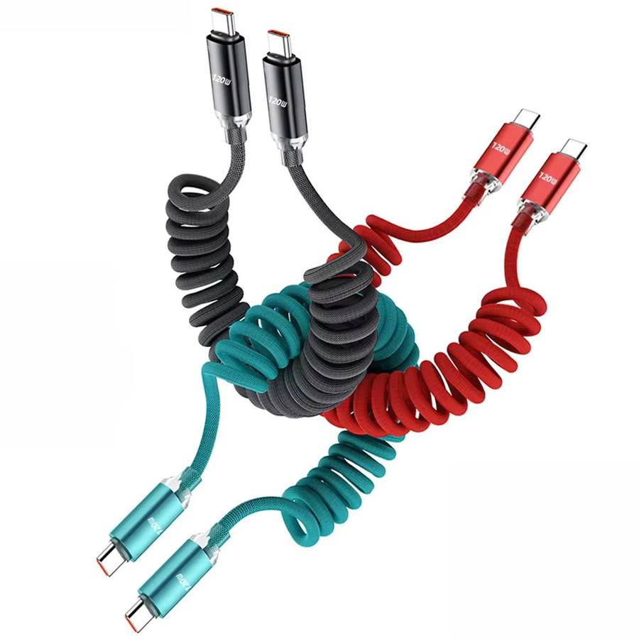 NNBILI 3er-Set USB-C auf USB-C Spiralkabel mit 120W Schnellladung in Schwarz und Grün - Bild 7