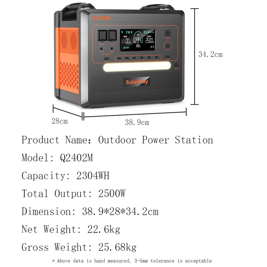 SOLARPLA Tragbares Kraftwerk mit 2400 W/2500 W Leistung und LiFePO4-Batterie inklusive 220 V und 110 V AC-Steckdosen für Notfall-Backup im Freien und zu Hause - Bild 6