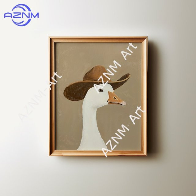 KAYOU Leinwandgemälde Lustige Cowboy-Gans in Braun und Multicolour als Tier-Wanddekoration für das Kinderzimmer - Bild 1