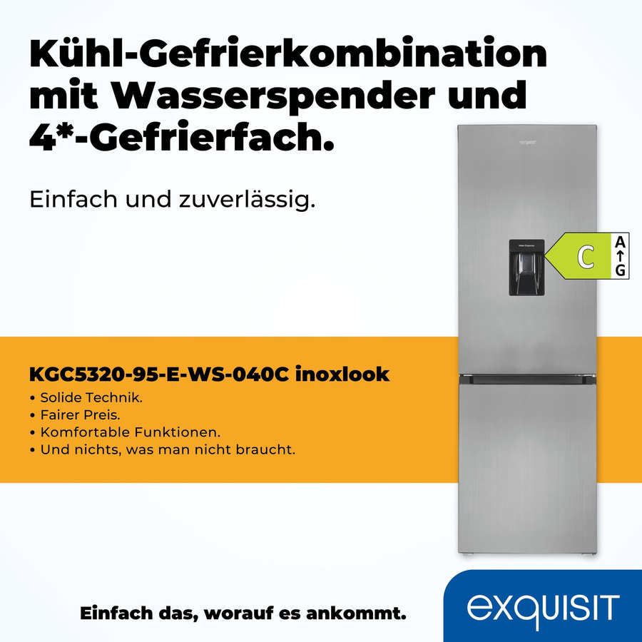 Exquisit KGC5320-95-E-WS-040C Kühl-Gefrierkombination in Silver Inoxlook, freistehend, B/T/H: 60,0 x 60,5 x 185,8 cm - Bild 2