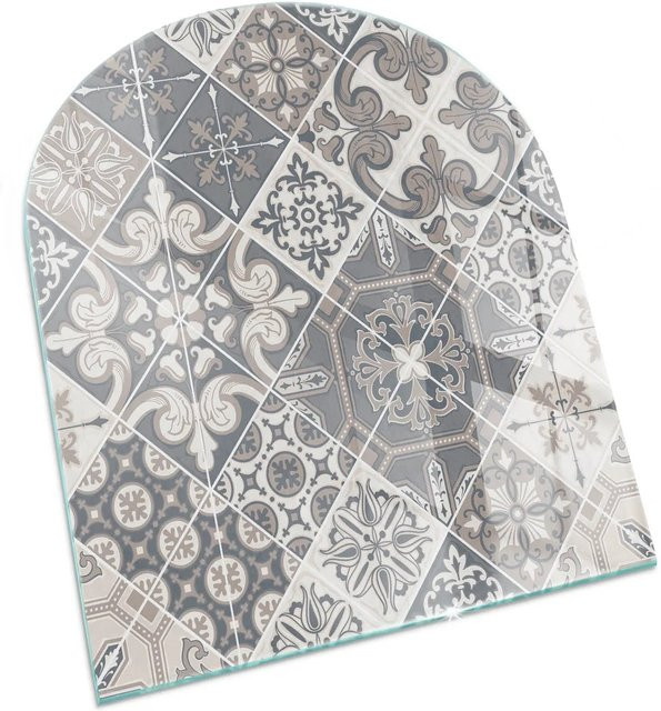Tulup Glasplatte für Kamin mit Mosaikmuster in Grau, Halbkreis, B: 80 cm, H: 70 cm - Bild 1