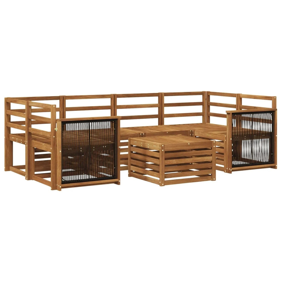 vidaXL Outdoor-Sofagarnitur aus Massivholz Akazie in Braun mit beigen Polstern, 7-teiliges Gartenmöbel-Set für Terrasse und Garten - Bild 2