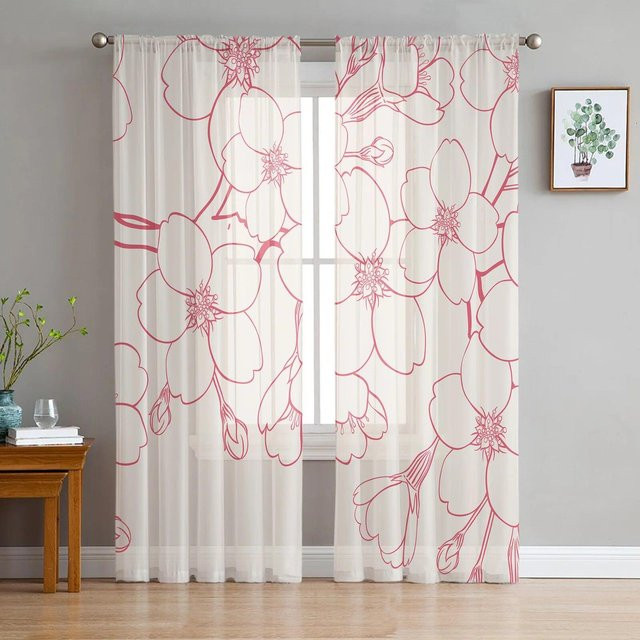 Transparentes Retro Tüll Vorhang mit Blumenmuster aus Chiffon für Wohnzimmer Schlafzimmer Balkon und Küche, Breite: 135 cm, Höhe: 114 cm - Bild 1