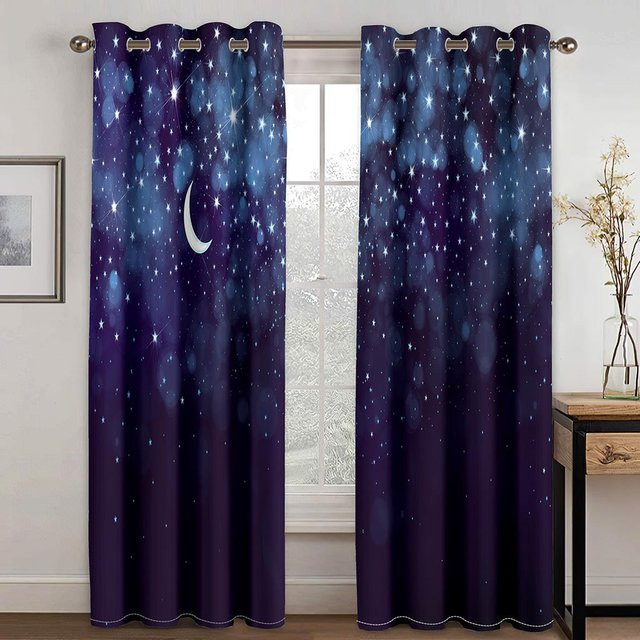 A Family Of Home Textiles Galaxie Stern Vorhang mit Sternen-Print, Lila, B: 85 cm, H: 200 cm, 2er-Set - Bild 1