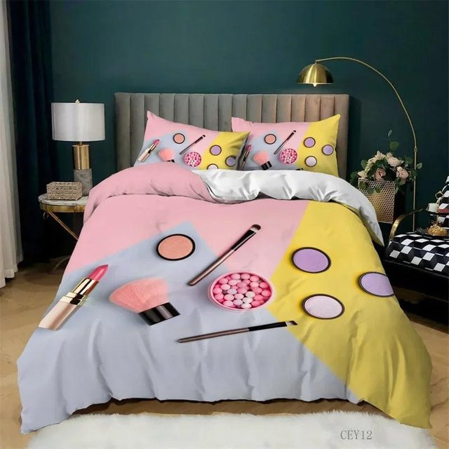 Bettwäscheset mit Make-up und Kosmetik Motiv aus Polyester, 2-teilig, Mehrfarbig, B/H: 70 x 133 cm - Bild 1