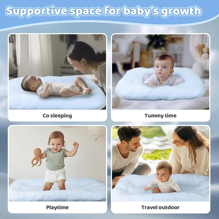 Tragbares atmungsaktives Babybett aus Baumwolle in Beige mit Anti-Druck-Funktion und Zubehör - Bild 4