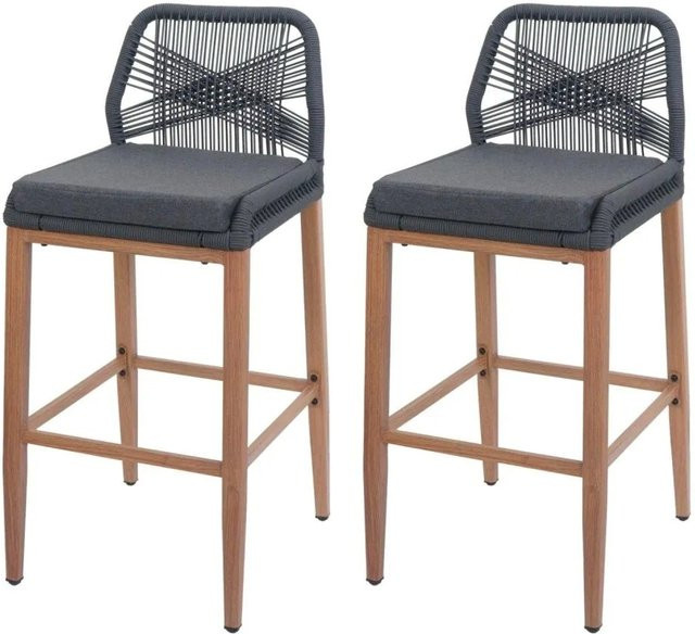 2er-Set MCW Rope-Barhocker MCW-O21 mit Seilgeflecht und Sitzkissen, Farbe Anthrazit und Dunkelgrau, Holz-Optik und Metallgestell - Bild 2