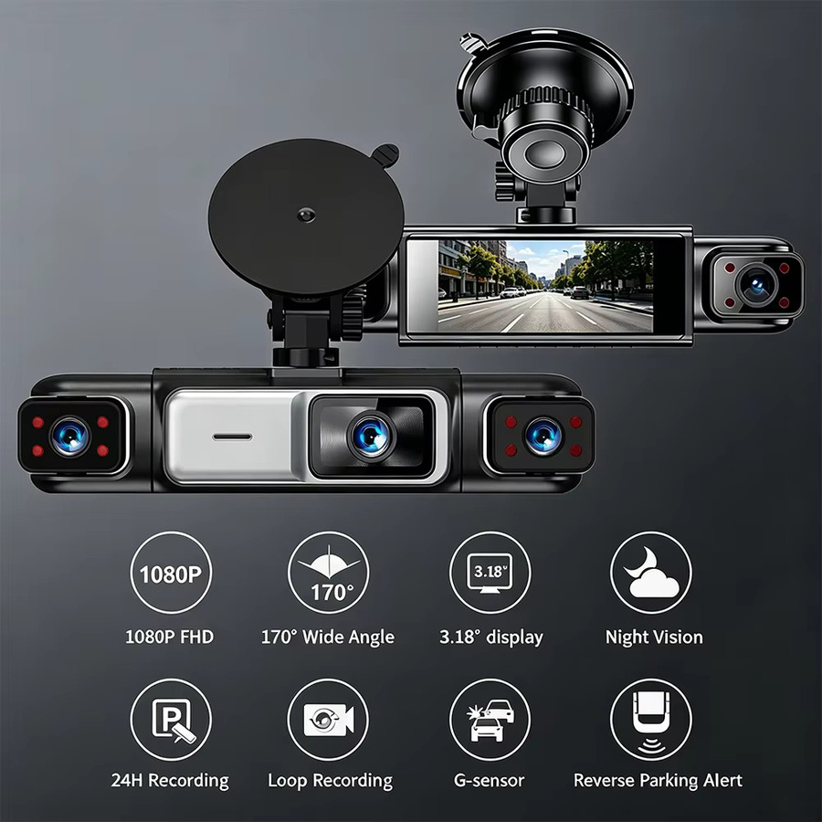 ZKCAMSPY Action Cam Dashcam mit 3/4-Linsen-System, 1080P Full HD Videorekorder, Nachtsicht, 24/7 Parküberwachung, G-Sensor und Schleifenaufzeichnung in Schwarz - Bild 2