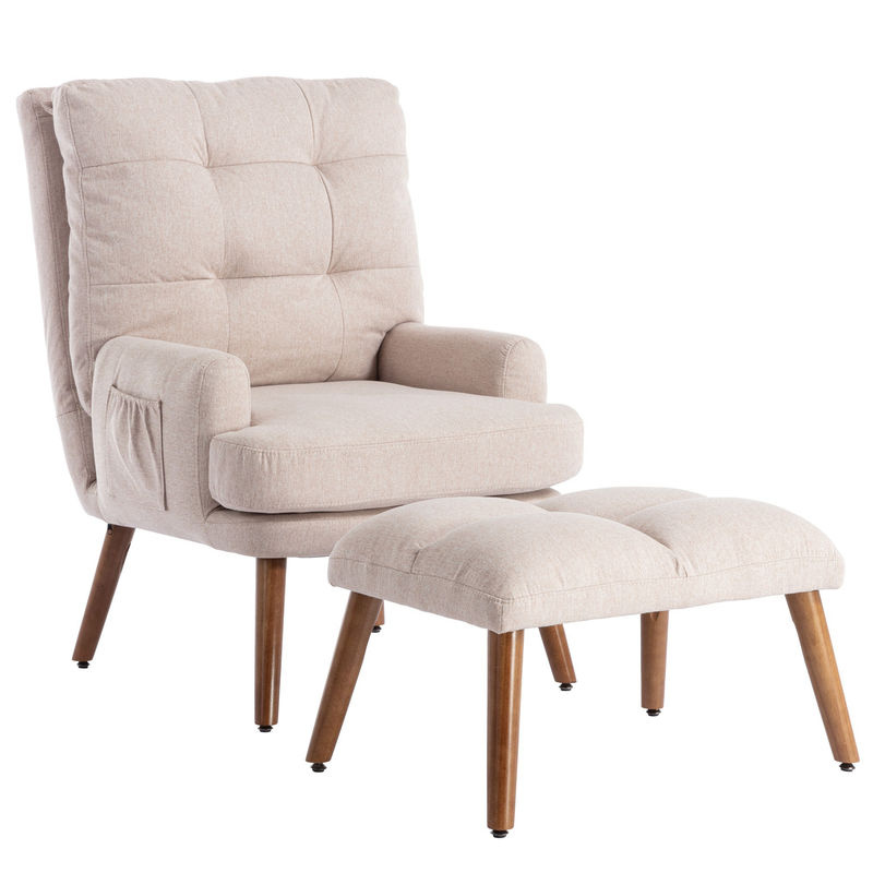 Aosom Lounge Sessel mit Hocker in Weiß mit 10-stufig verstellbarer Rückenlehne und Seitentaschen, B/T/H: 65 x 60 x 96,5 cm - Bild 2
