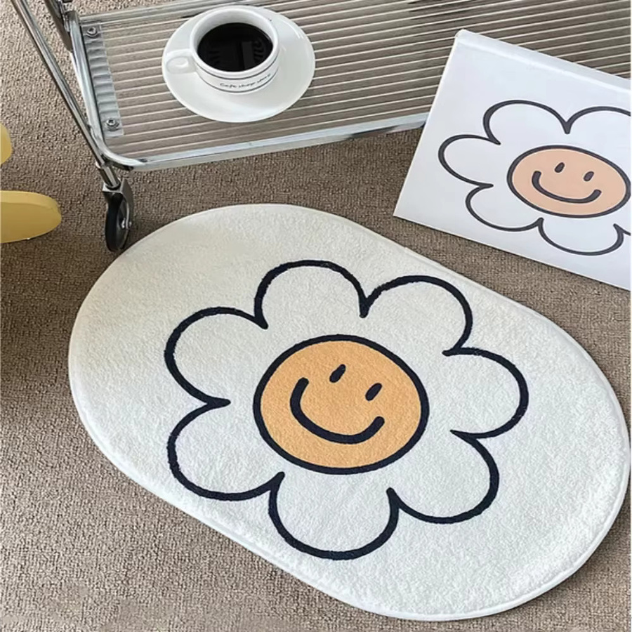 VIKAMA Teppich mit floralem Blumenmuster in Weiß für Schlafzimmer und Eingangsbereich - Bild 2