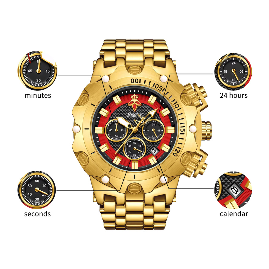 YaLaLuSi Armbanduhr, Quarz, Edelstahl, Gold, Herren - Bild 4