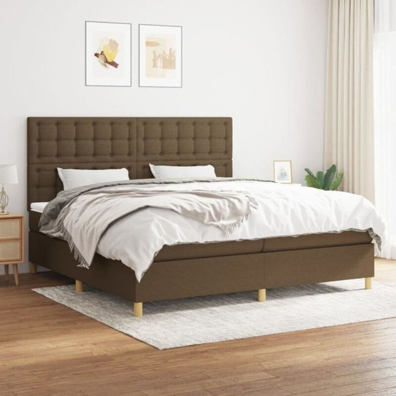 Vidaxl Boxspringbett mit Matratze in Braun und Weiß aus Stoff und Holzwerkstoff, B/T/H: 200 x 200 x 118 cm - Bild 1