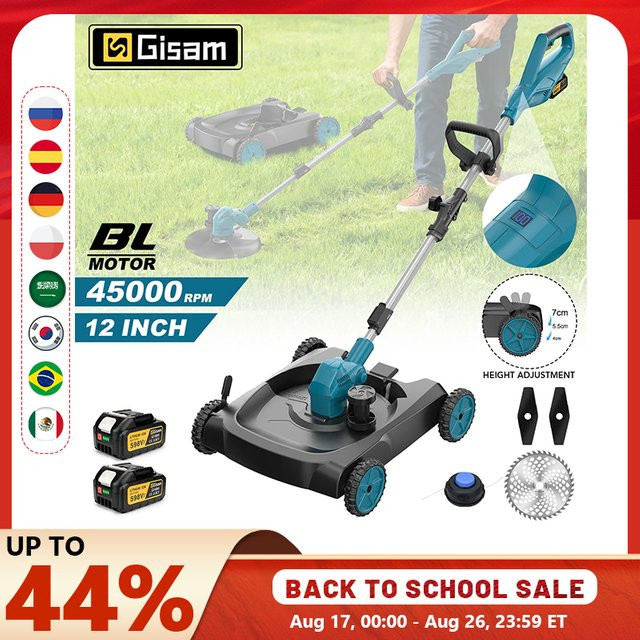 Gisam 3-in-1 Bürstenloser Elektrischer Rasenmäher und Kabelloser Rasentrimmer, 12 Zoll, Faltbares Gartenpflegewerkzeug für Makita 18V Akku - Bild 1