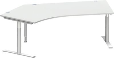 Schäfer Shop Genius Winkelschreibtisch MODENA FLEX 135 Grad mit T-Fuß-Rundrohr, Ansatz links, Breite: 216,5 cm, lichtgrau/weißalu - Bild 1