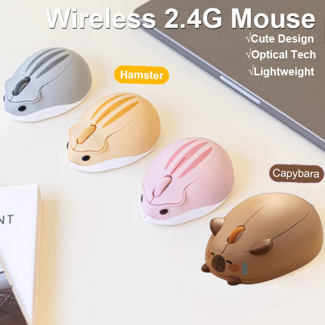 YOCUNKER Capybara Kabellose Maus in Pink, Optische 2,4G USB Maus mit Silent-Click für Laptop und PC - Bild 1