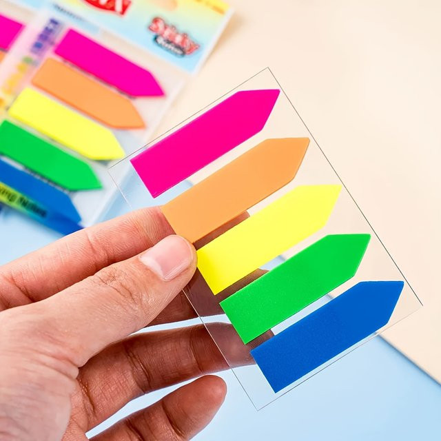 Mehrfarbige Pfeilförmige Selbstklebende Indexmarker aus Kunststoff, Wasserfeste und Beschreibbare Seitenmarkierer für Schule, Büro und Planer, Halbtransparent - Bild 1