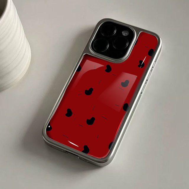 Stoßfeste DecoPhone Handyhülle mit rotem Druck und silbernem Rand für iPhone 17, 16, 15 und 14 Pro Max mit Hydrogel-Rückplatte - Bild 1