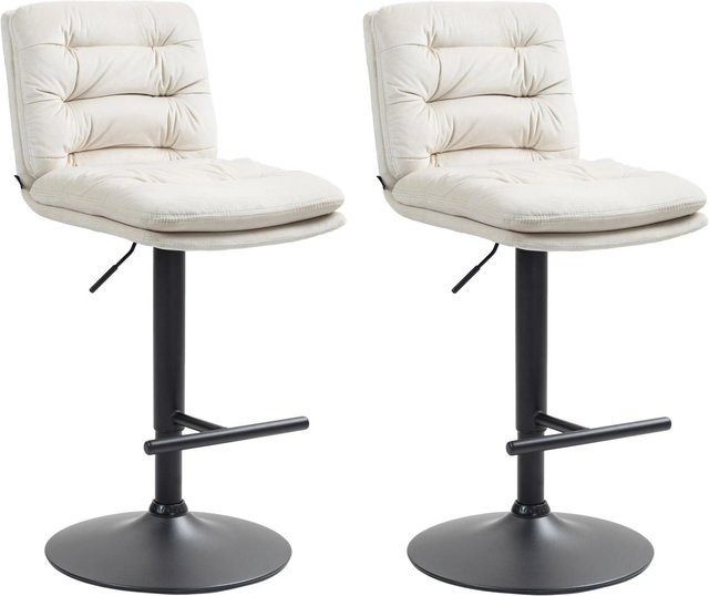 DELUKE Barhocker 2er Set TURIN Barstühle aus Samt in Creme und Schwarz mit Lehne und 360 Grad Drehsitz - Bild 1