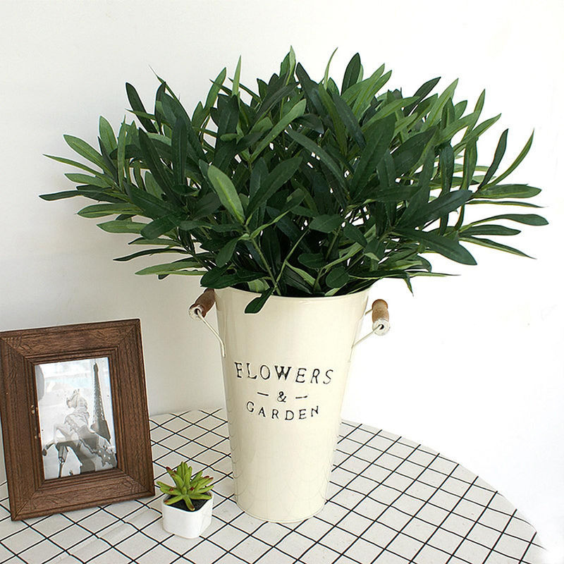 Tooarts Künstlicher Olivenzweig in Grün als Dekoration für Hochzeit und Garten, Einzelstiel aus Textil und Metall, Höhe: 40 cm - Bild 3