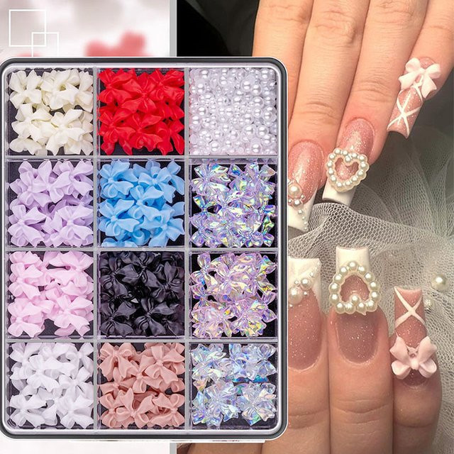 MAFANAILS Nagelanhänger 3D Harz-Schleifen, 12er-Set, Bunt, Glänzend - Bild 1