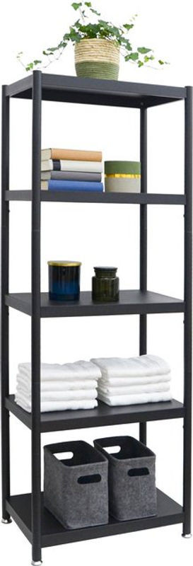 Modernes Industrial Design Metallregal Schwarz, freistehendes Bücherregal mit 5 Ebenen, B/T/H: 61 x 41 x 170 cm - Bild 1