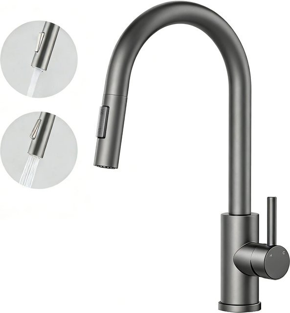 AICA Küchenarmatur mit ausziehbarer Säulenbrause und 360 Grad drehbarem Spültischwasserhahn in Gunmetal Grey - Bild 1
