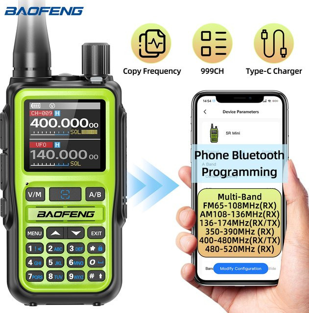 BAOFENG UV-5R Mini Walkie Talkie mit Bluetooth und Air Band, Drahtloses Funkgerät mit 999 Kanälen in Schwarz oder Orange - Bild 1