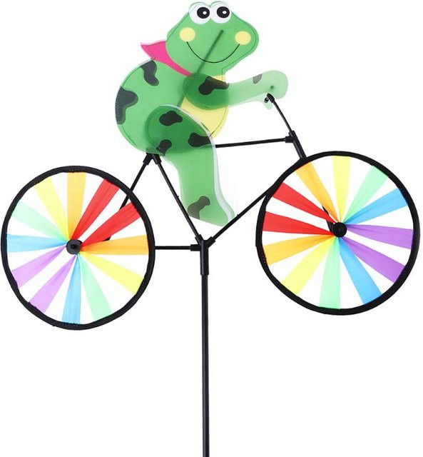 Bunte 3D-Windmühle mit Tier auf Fahrrad von Freedom Outdoors als Dekoration für drinnen und draußen mit Erdspieß - Bild 1