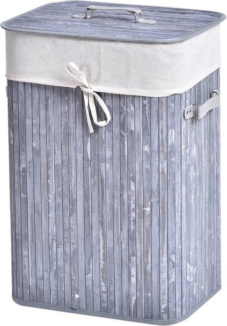HOMCOM Wäschekorb aus Bambus und Stoff in Grau mit 2 Tragegriffen, B/H/L: 30 x 60 x 40 cm - Bild 1