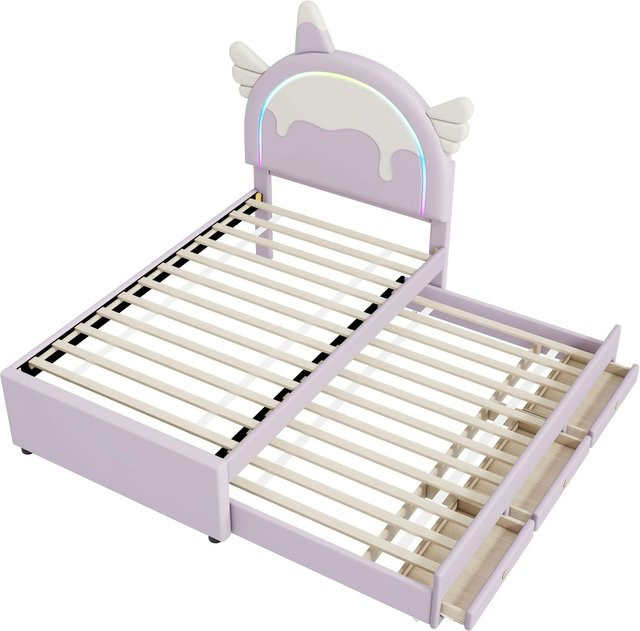 okwish Kinderbett mit ausziehbarem Rollbett und Schubladen in Lila, B/T/H: 90 x 200 x 135,5 cm - Bild 1