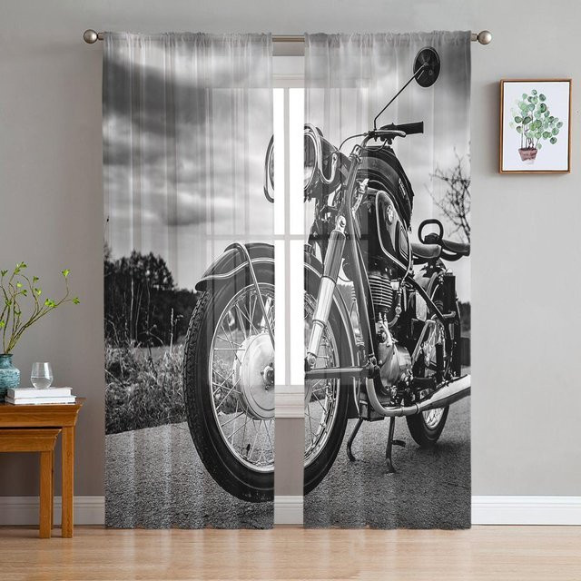 Vintage Motorrad Vorhang aus transparentem Tüll in Organza-Optik von Household supplies MH, Farbe: Transparent, Breite: 135 cm, Höhe: 185 cm - Bild 1