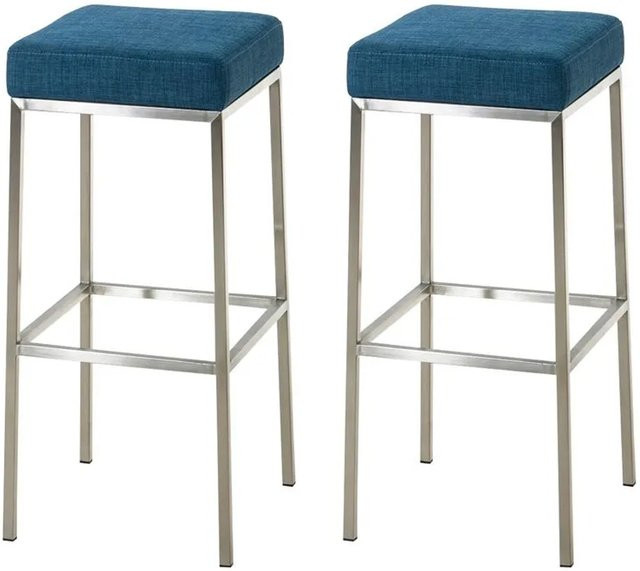 DELUKE 2er Set Barhocker BIDAN aus Stoff in Blau mit Lehne, B/T/H: 37 x 37 x 80 cm - Bild 1
