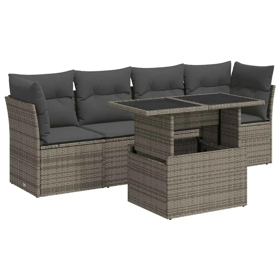 vidaXL 5-teilige Garten-Sofagarnitur aus Poly-Rattan mit Kissen in Grau - Bild 2