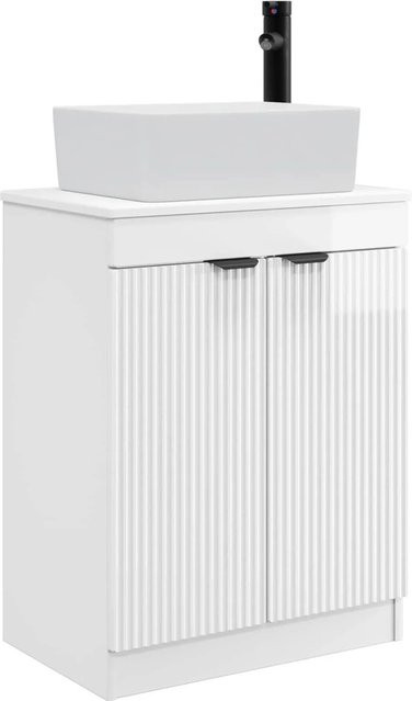 vidaXL Badezimmerschrank mit Waschbecken in Hochglanz Weiß mit Regalfächern und Schranktüren - Bild 1